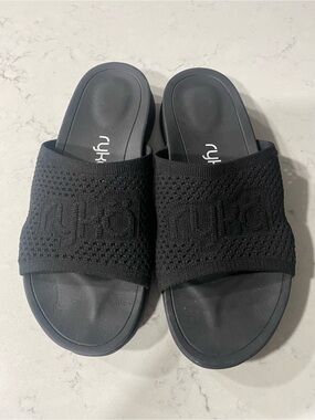 Ryka size 6.5 Black Knit Slide Sandals - Easy Slip-On Comfort